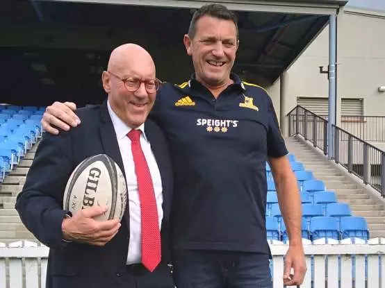 Queenstown mayor Jim Boult and Highlanders CEO Roger Clark.